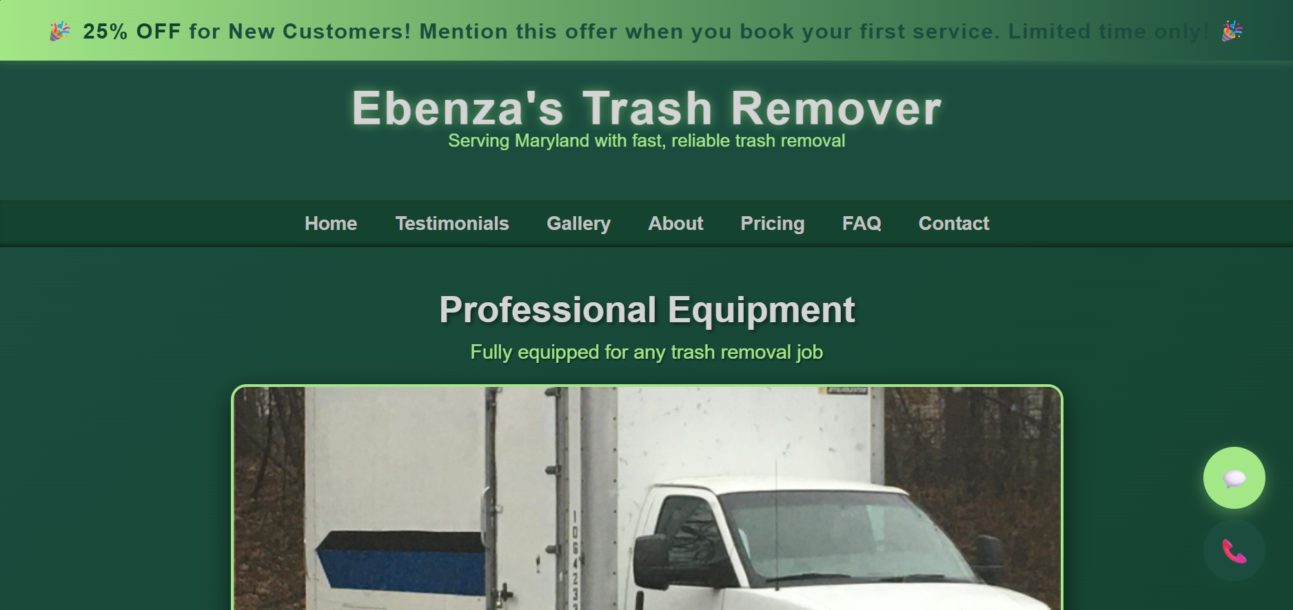 Frederick Trucking & Trash Removal Website – Trucking and trash removal web design, local SEO